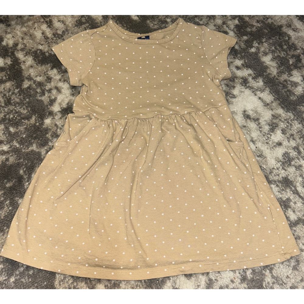 Gap Girls Spring/Summer Tan Whtie Polka-Dot Pattern Knee Length Dress 4 Years